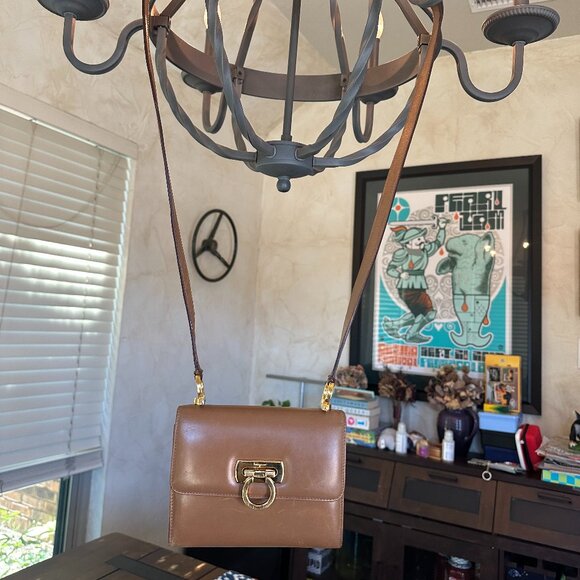 Salvatore Ferragamo Handbags - Salvatore Ferragamo Gancini Mini Tan Crossbody